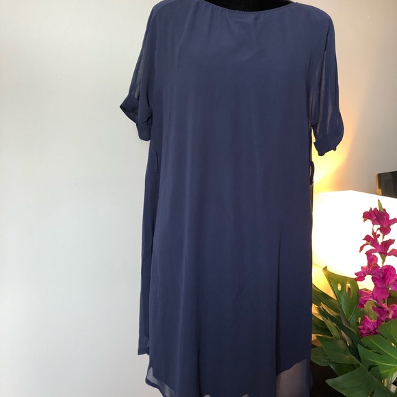 Women's Roll Up Sleeve Loose Chiffon Short Dress - Picture 7 of 8